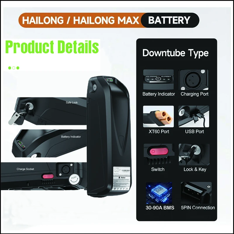 36V 48V 52V電動自転車用Hailongバッテリー  - Ebike Battery 48V 20Ah Hailong のレビューと価格