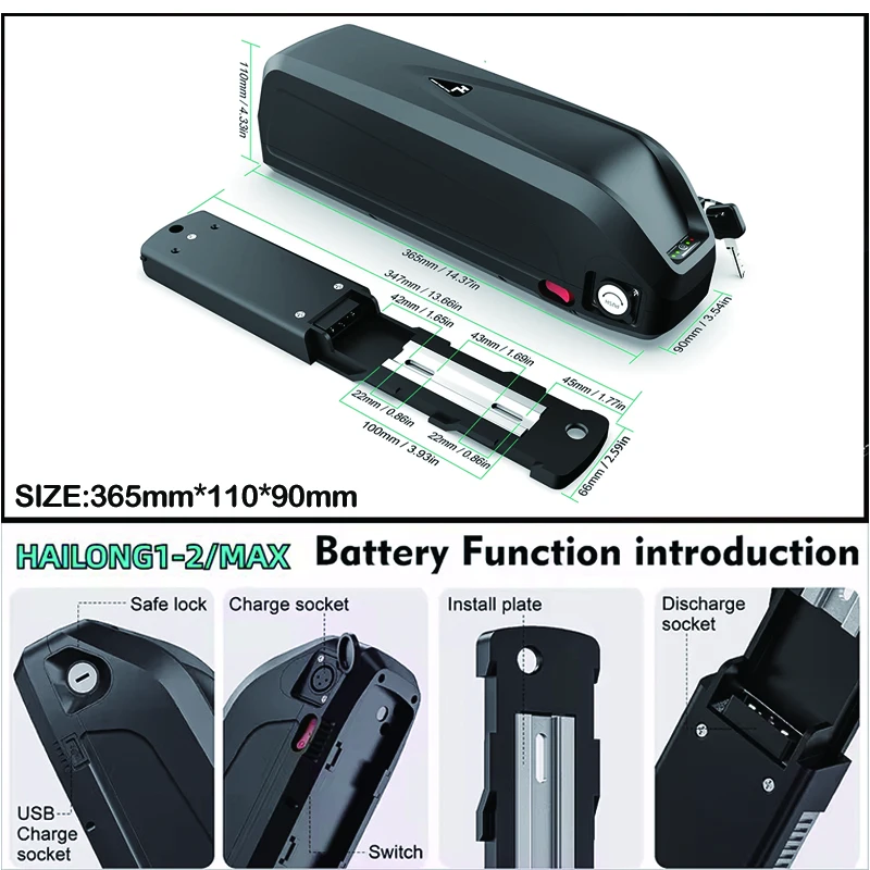 36V 48V 52V電動自転車用Hailongバッテリー  - Ebike Battery 48V 20Ah Hailong のレビューと価格